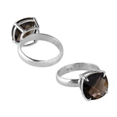 Sterling Silver beautiful ring with Smoky Quartz handcrafted in Bali, Indonesia with polished band and prong-set Quartz